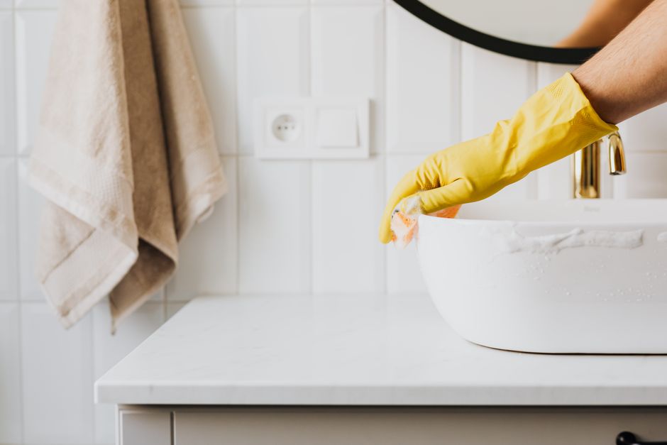Sanitizing a modern bathroom
